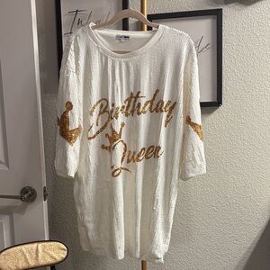 Fashion Nova White and Gold Sequin Jersey Top